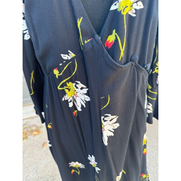 Free People Black Floral V-Neck Dress Bell Sleeves Boho Cottage Core Feminine - Picture 8 of 13